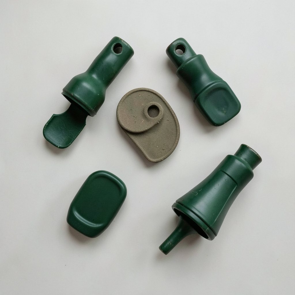 An overhead flat-lay of a small supplement bottle with a few gummies beside it on a muted green backdrop