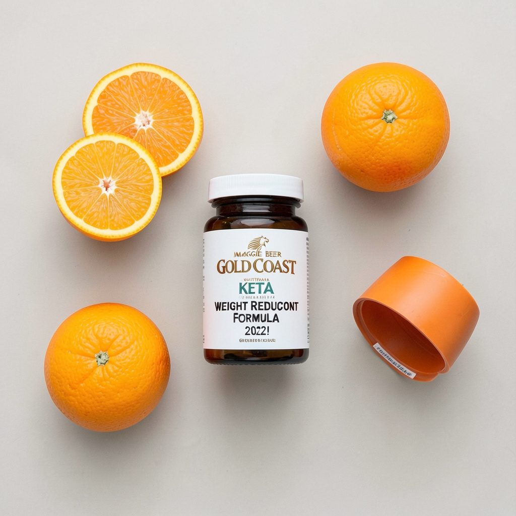 Overhead flat-lay of keto supplement packaging and capsules arranged on a soft cream surface with green botanicals, warm amber and cream tones.